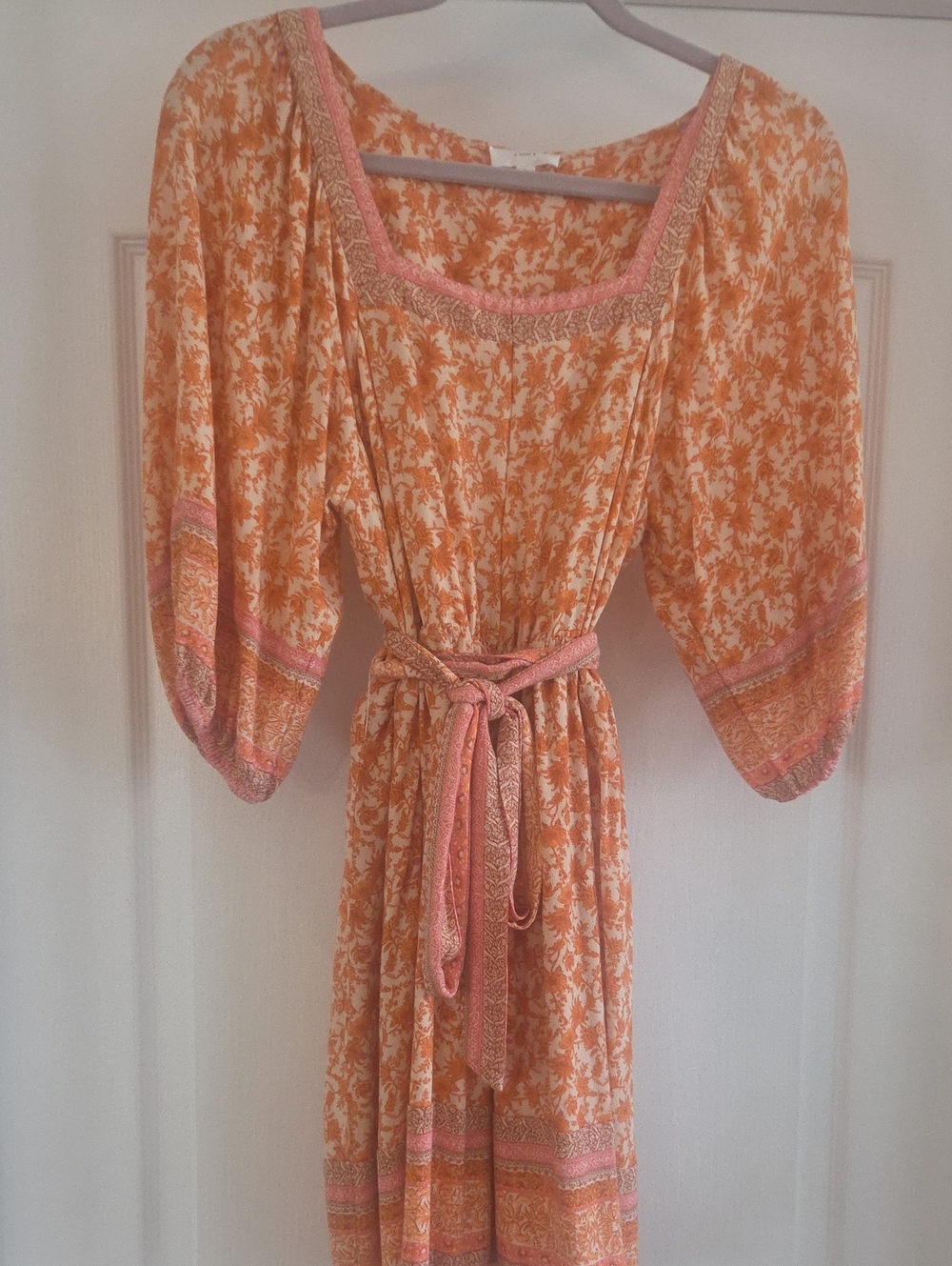Floral Tie-Waist Mini Dress in Peach Pink